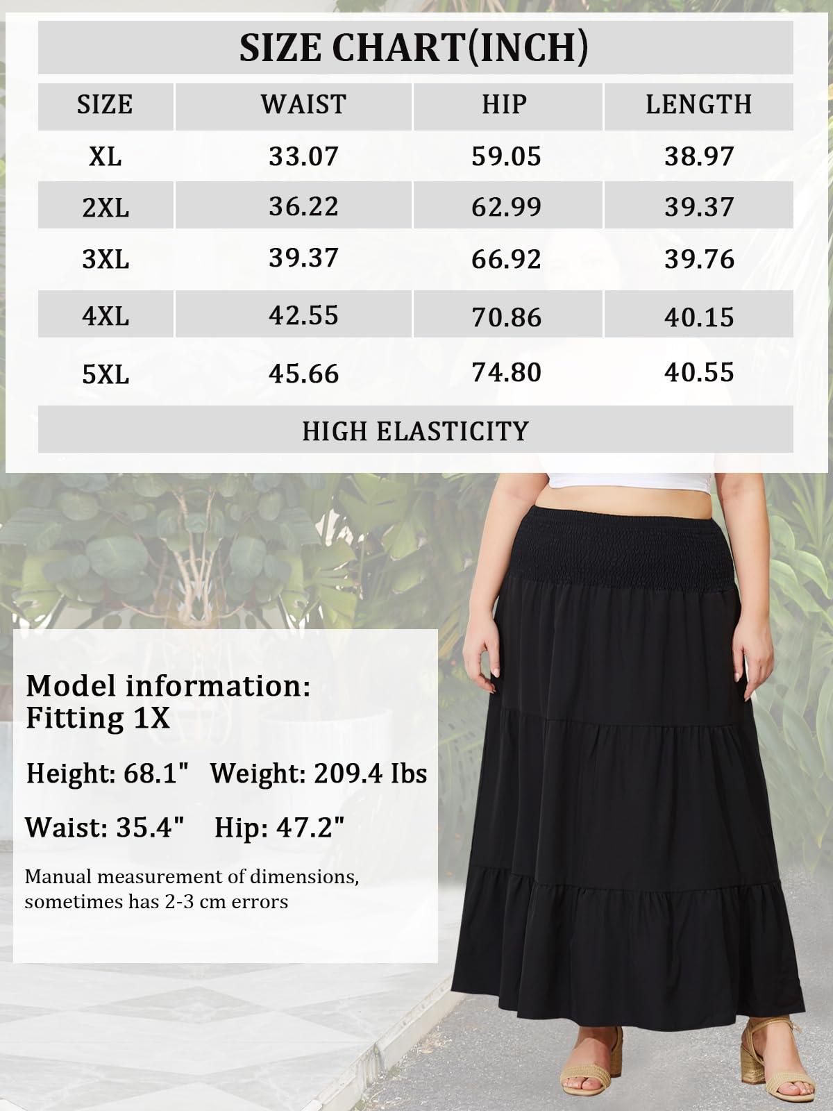 Plus Size Maxi Skirt High Waist Pleated Flowy Floral - Black-Moon Wood