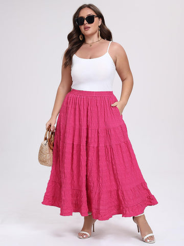 Plus Size Maxi Skirt Tiered A-Line - Rose