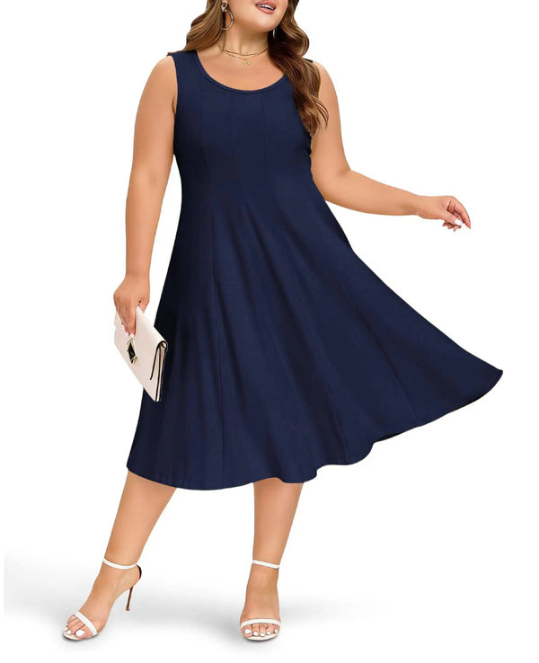 Plus Size Midi Dress Sleeveless Tank - Navy Blue