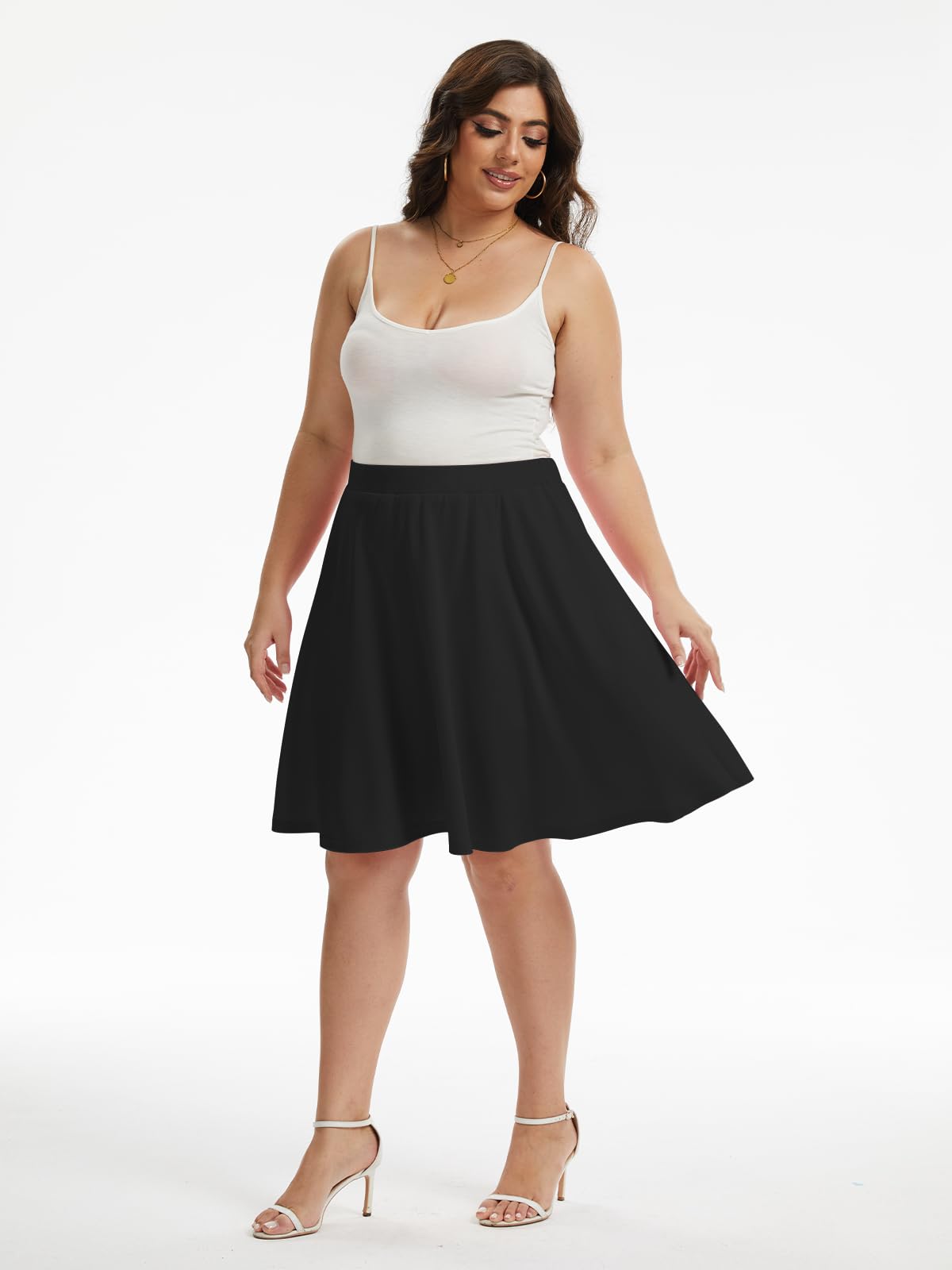 Plus Size Midi Skater Skirt with Shorts - BlackMoon Wood Plus Size Midi Skater Skirt with Shorts - BlackMoon Wood