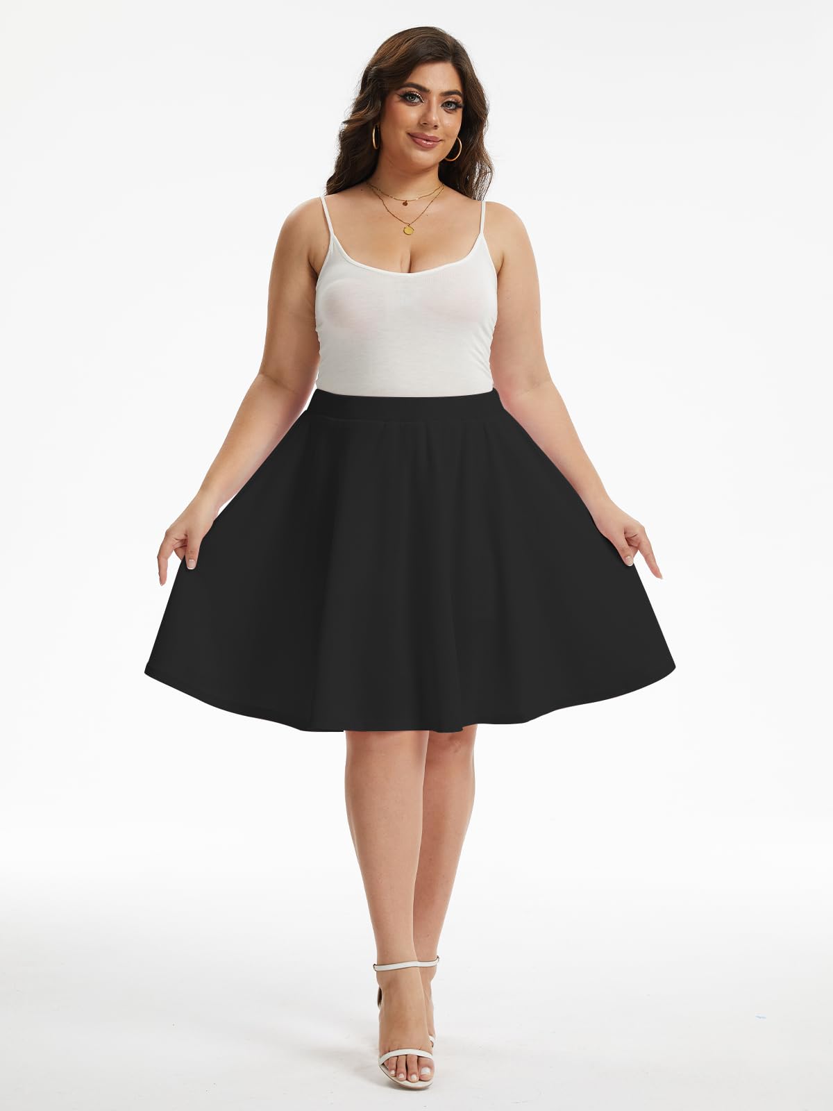 Plus Size Midi Skater Skirt with Shorts Black丨Moon Wood
