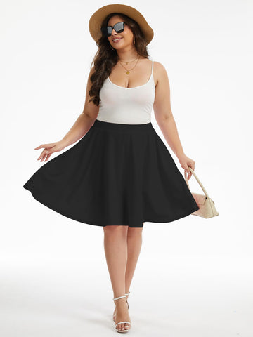 Jupe Midi Trapèze Taille Haute Grande Taille - Noir