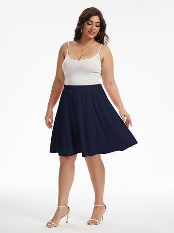 Jupe Midi Trapèze Taille Haute Grande Taille - Noir