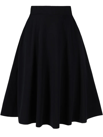 Plus Size Midi Skirt High Elastic Waist - Black