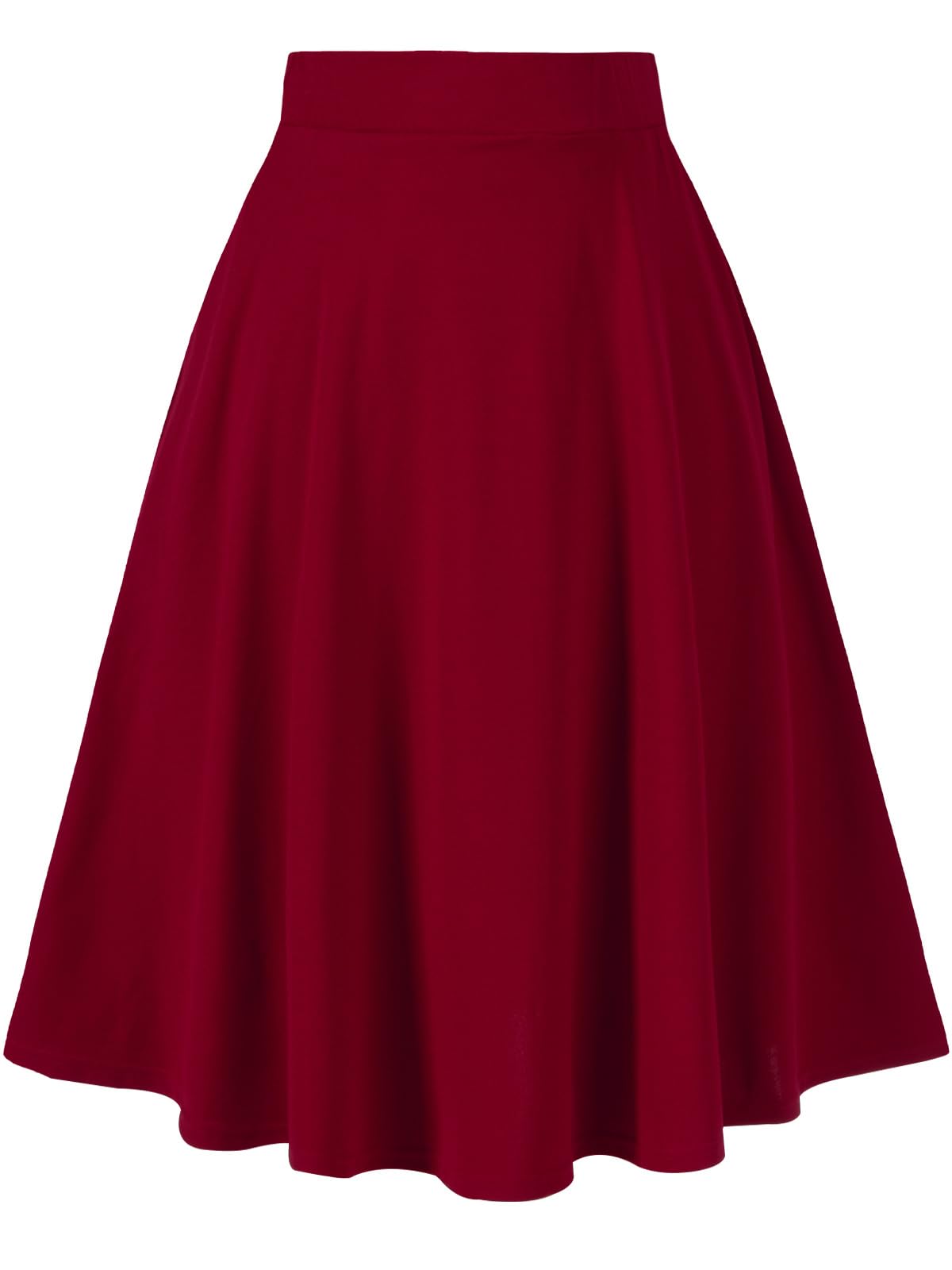 Plus Size Midi Skirt High Elastic Waist - Burgundy-Moon Wood