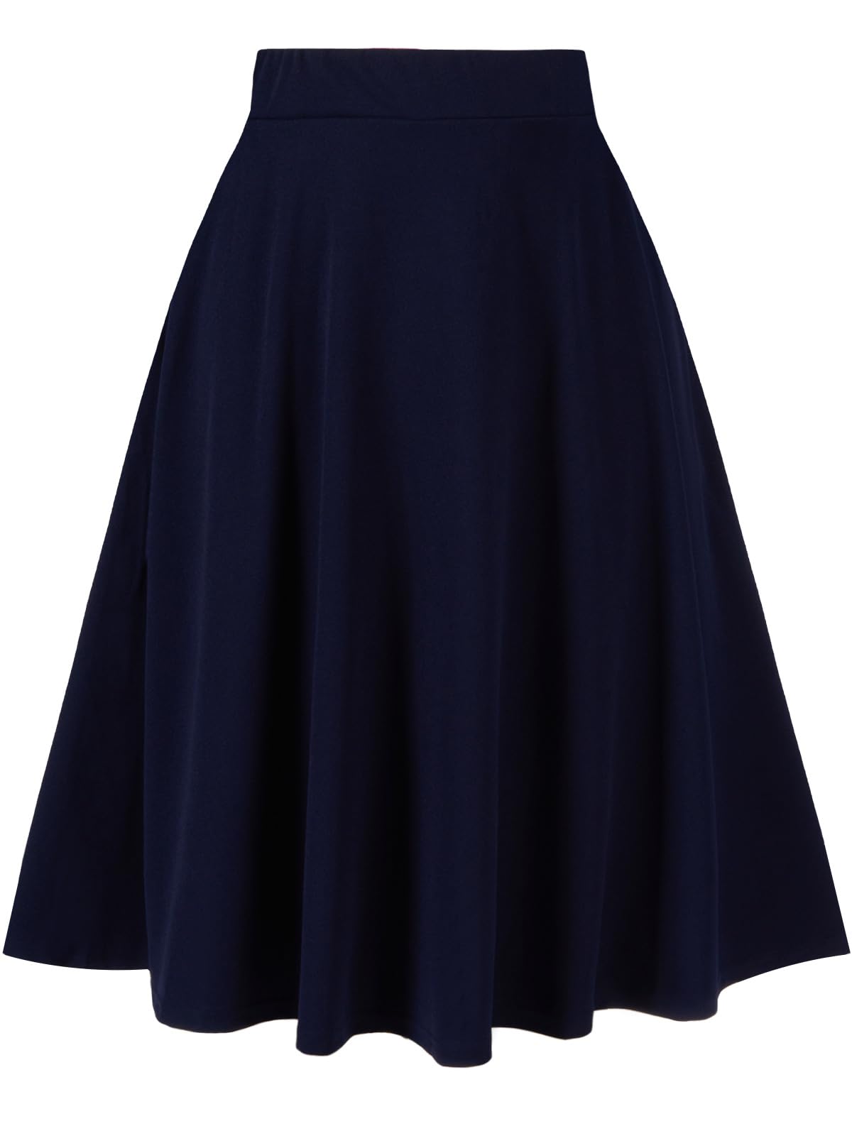 Plus Size Midi Skirt High Elastic Waist - Navy-Moon Wood