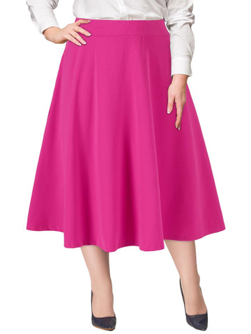 Plus Size Midi Skirt High Elastic Waist - Rose