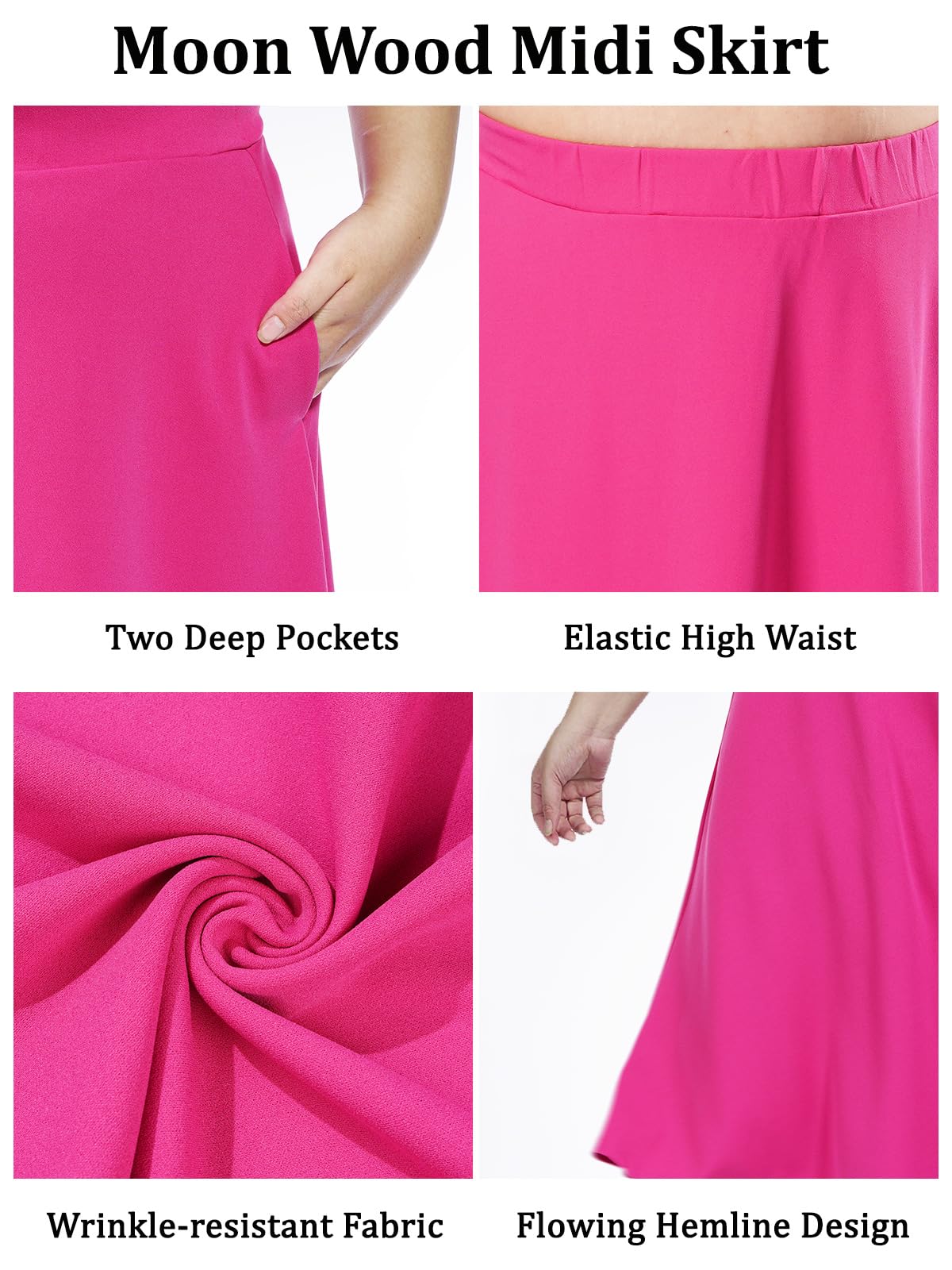 Plus Size Midi Skirt High Elastic Waist - Rose-Moon Wood