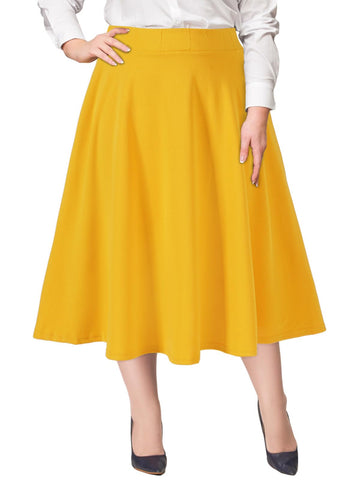 Plus Size Midi Skirt High Elastic Waist - Yellow