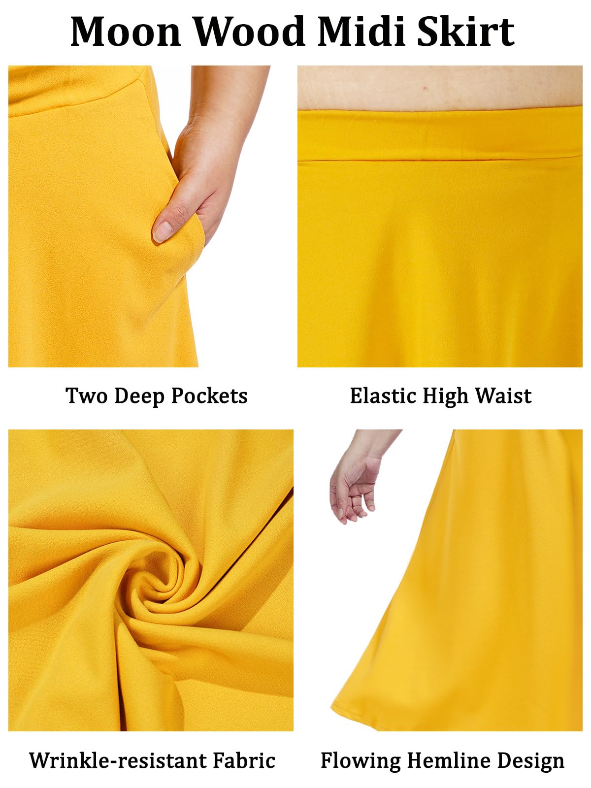 Plus Size Midi Skirt High Elastic Waist - Yellow-Moon Wood