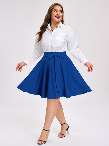 Jupe Midi Trapèze Taille Haute Grande Taille - Noir