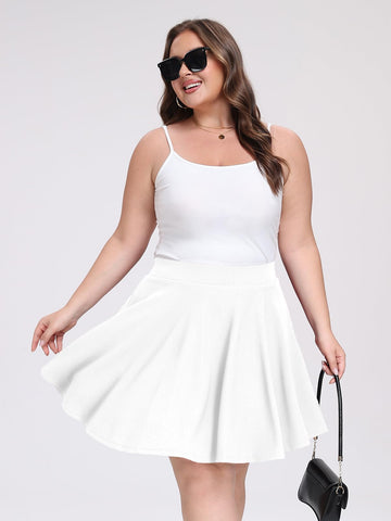 Plus Size Mini Skater Flared Casual - White