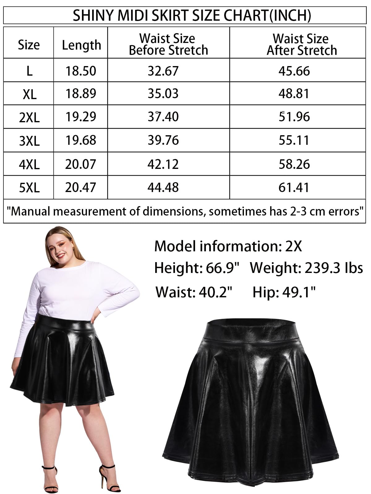 Plus Size Mini Skater Skirt Sparkly Pleated-Black - Moon Wood