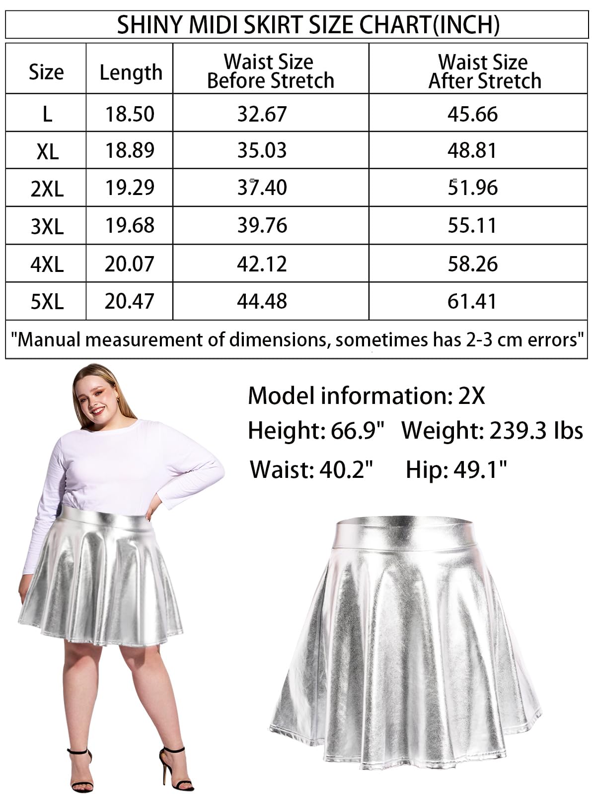 Plus Size Mini Skater Skirt Sparkly Pleated-White - Moon Wood