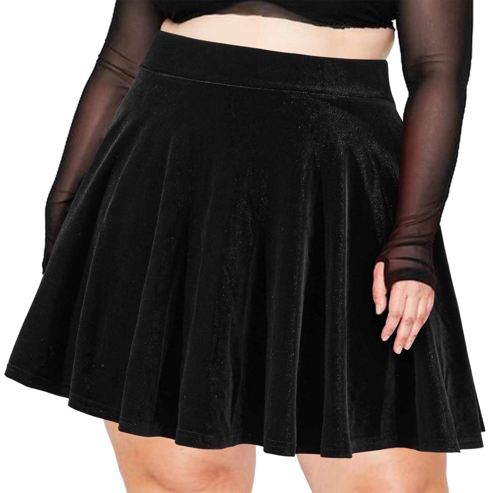 Plus Size Mini Skirt Velvet High Waisted Winter - Black-Moon Wood