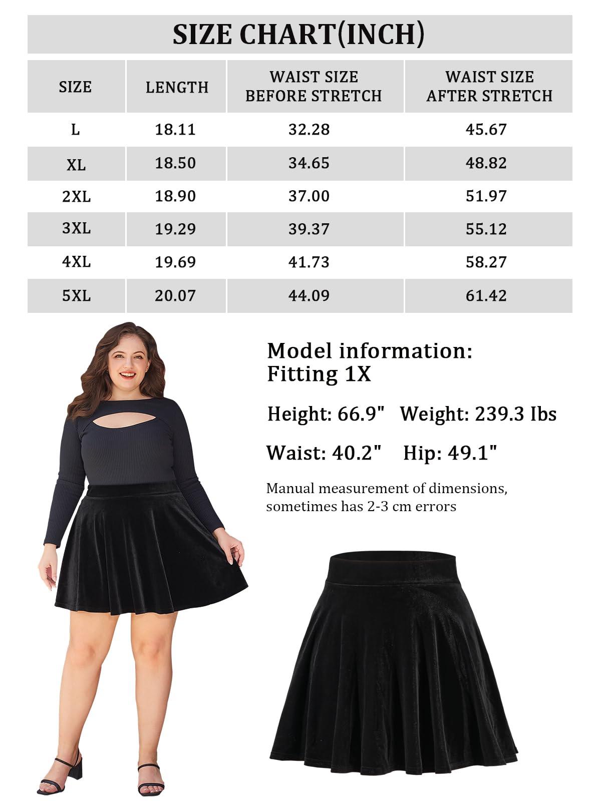 Plus Size Mini Skirt Velvet High Waisted Winter - Black-Moon Wood