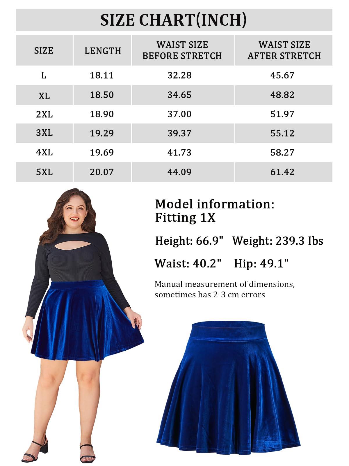 Plus Size Mini Skirt Velvet High Waisted Winter - Blue-Moon Wood