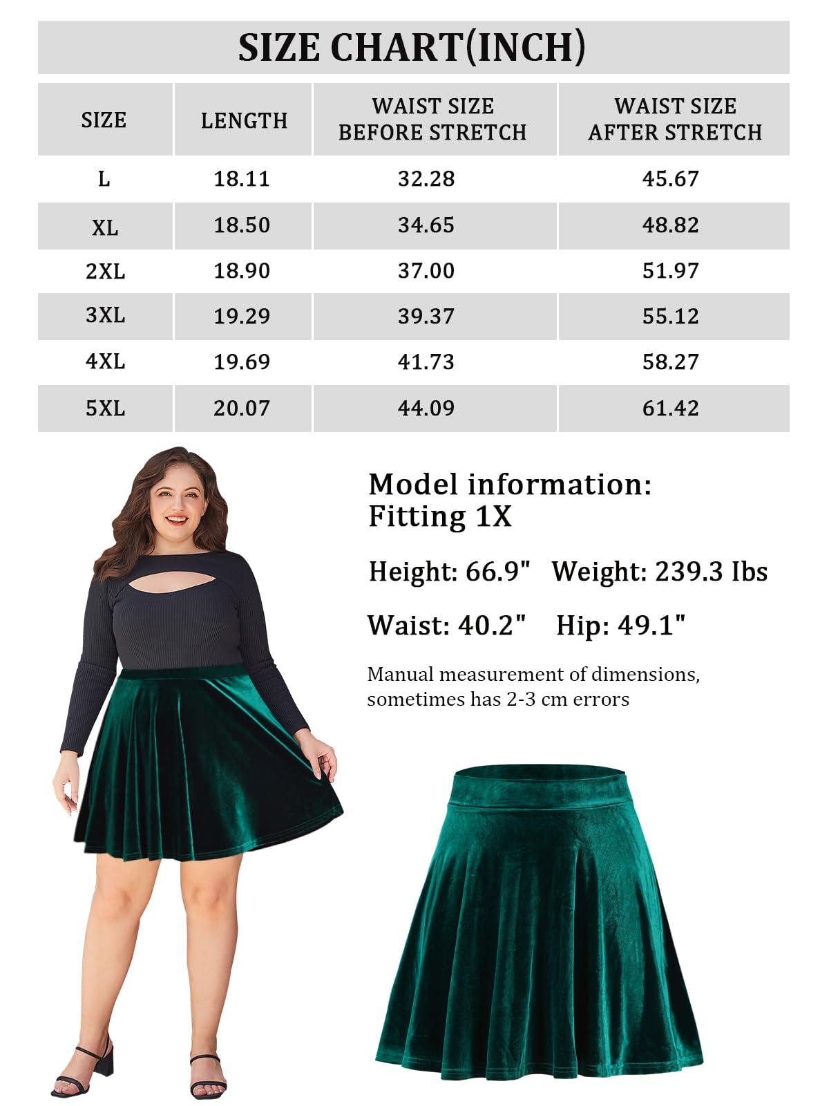 Plus Size Mini Skirt Velvet High Waisted Winter - Green-Moon Wood