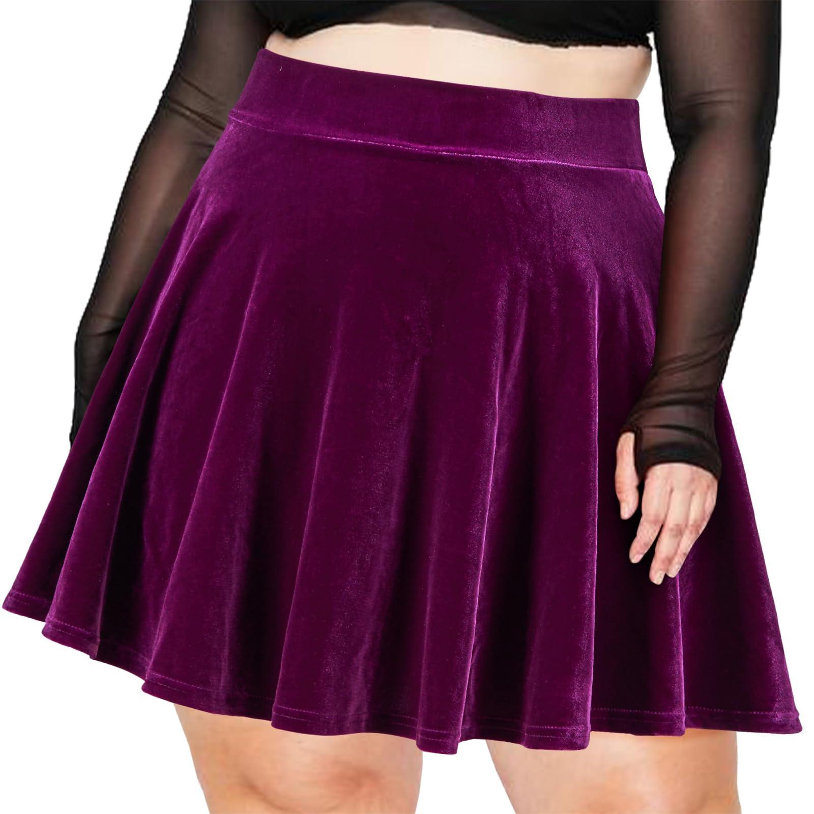 Plus Size Mini Skirt Velvet High Waisted Winter - Purple-Moon Wood