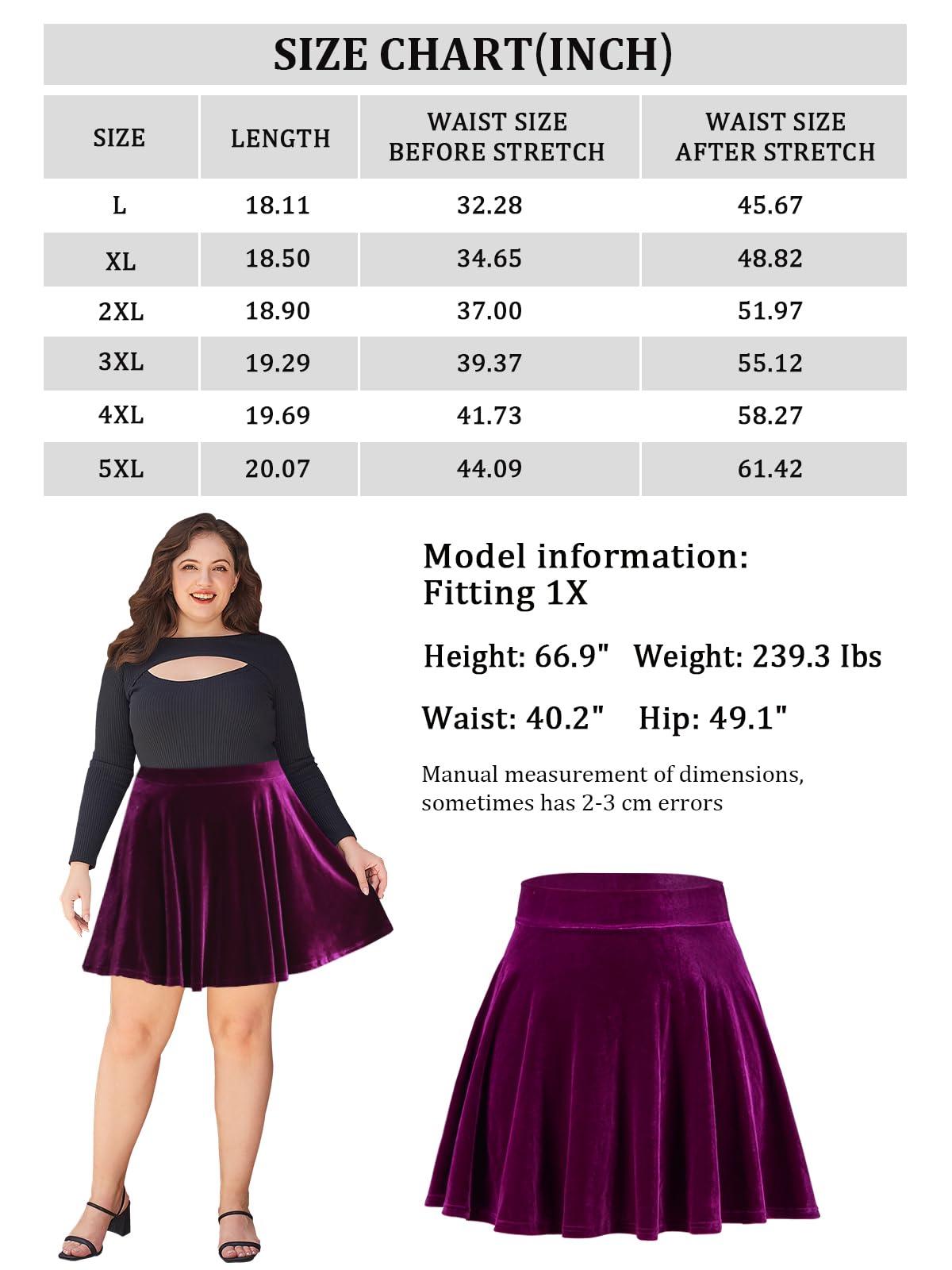 Plus Size Mini Skirt Velvet High Waisted Winter - Purple-Moon Wood