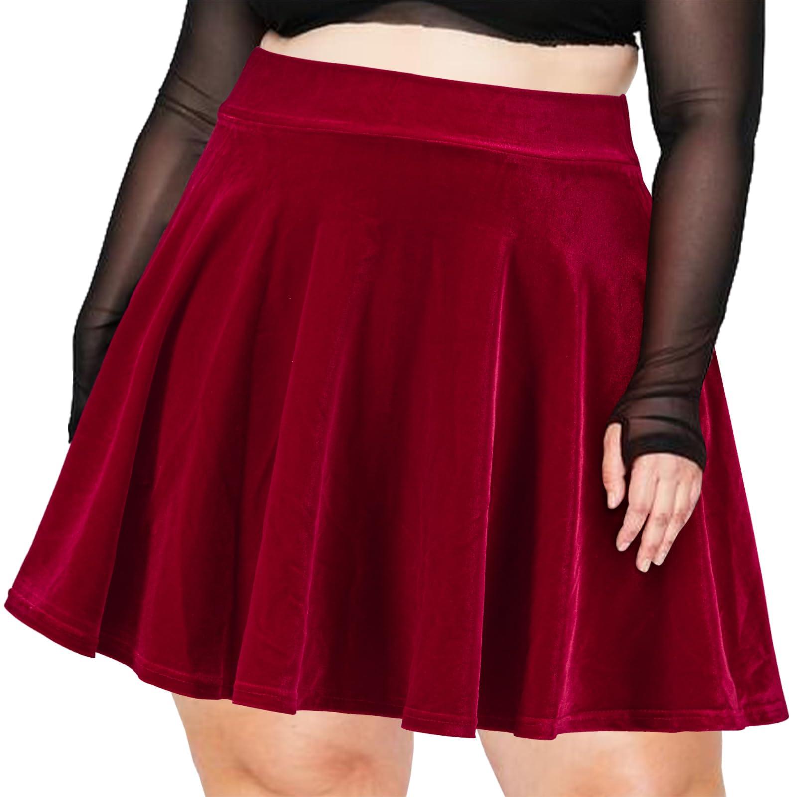 Plus Size Mini Skirt Velvet High Waisted Winter - Red-Moon Wood