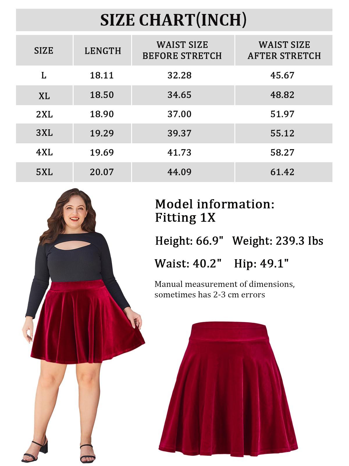 Plus Size Mini Skirt Velvet High Waisted Winter - Red-Moon Wood