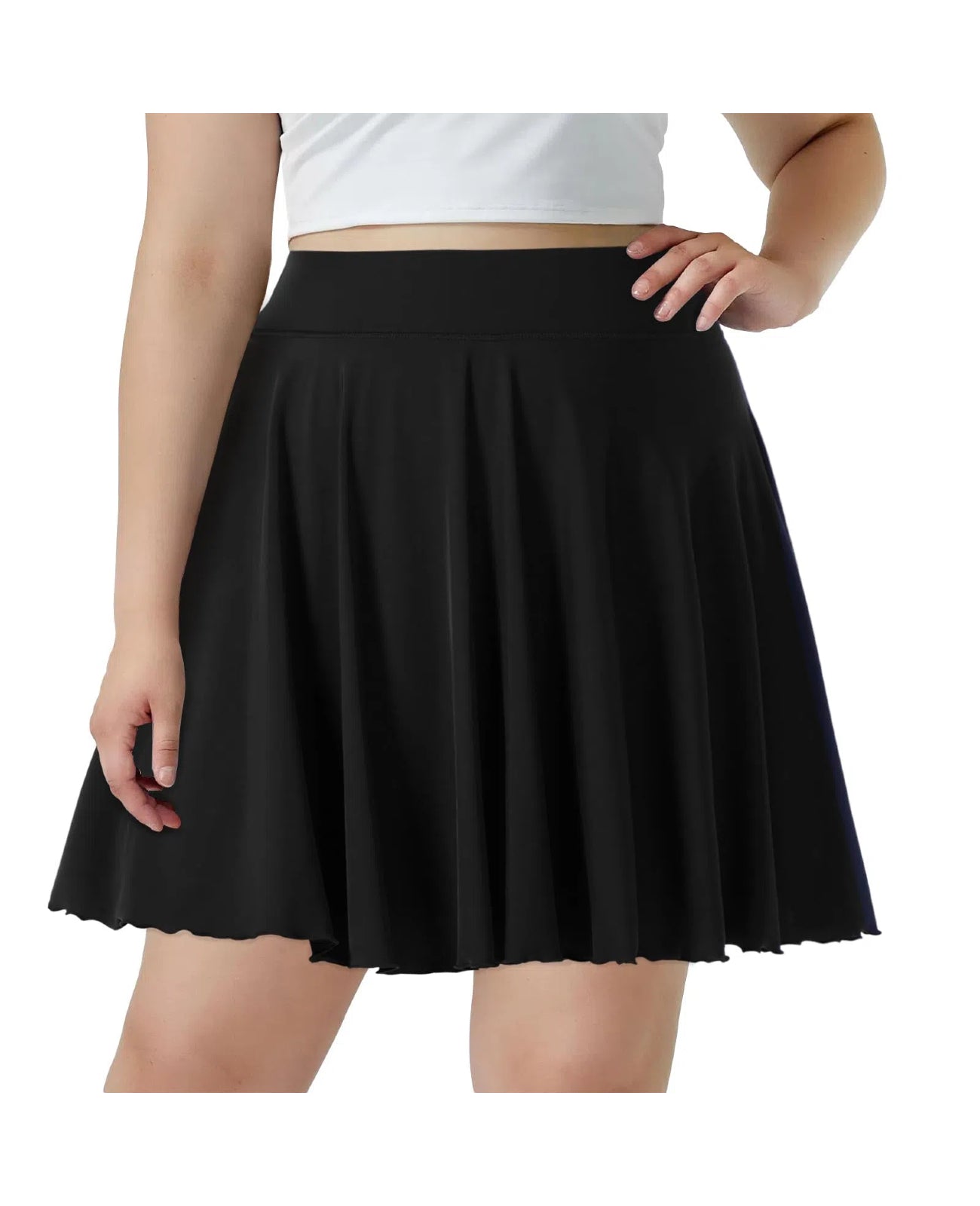 Plus Size Mini Skirt with Shorts-Black-Moon Wood