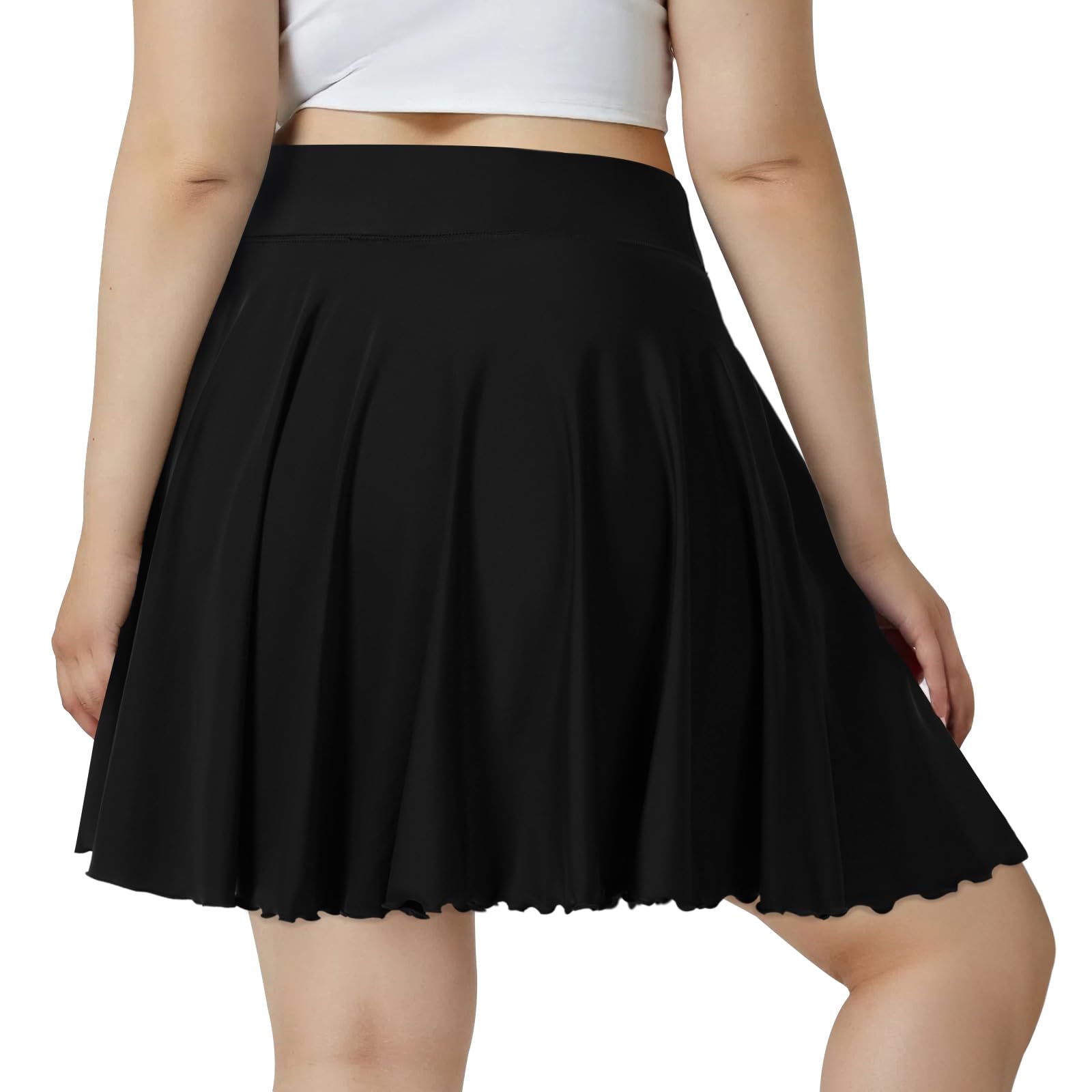 Plus Size Mini Skirt with Shorts-Black-Moon Wood