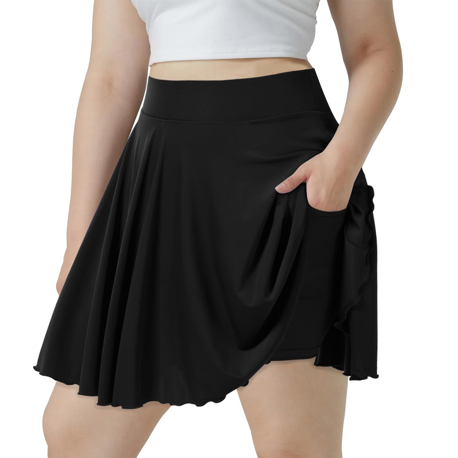 Plus Size Mini Skirt with Shorts-Black-Moon Wood