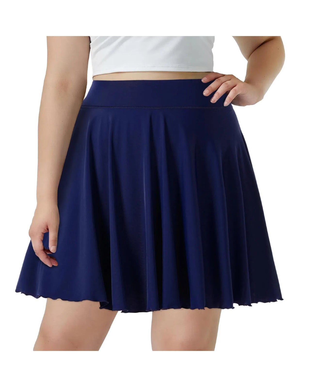 Plus Size Mini Skirt with Shorts-Blue Grey-Moon Wood