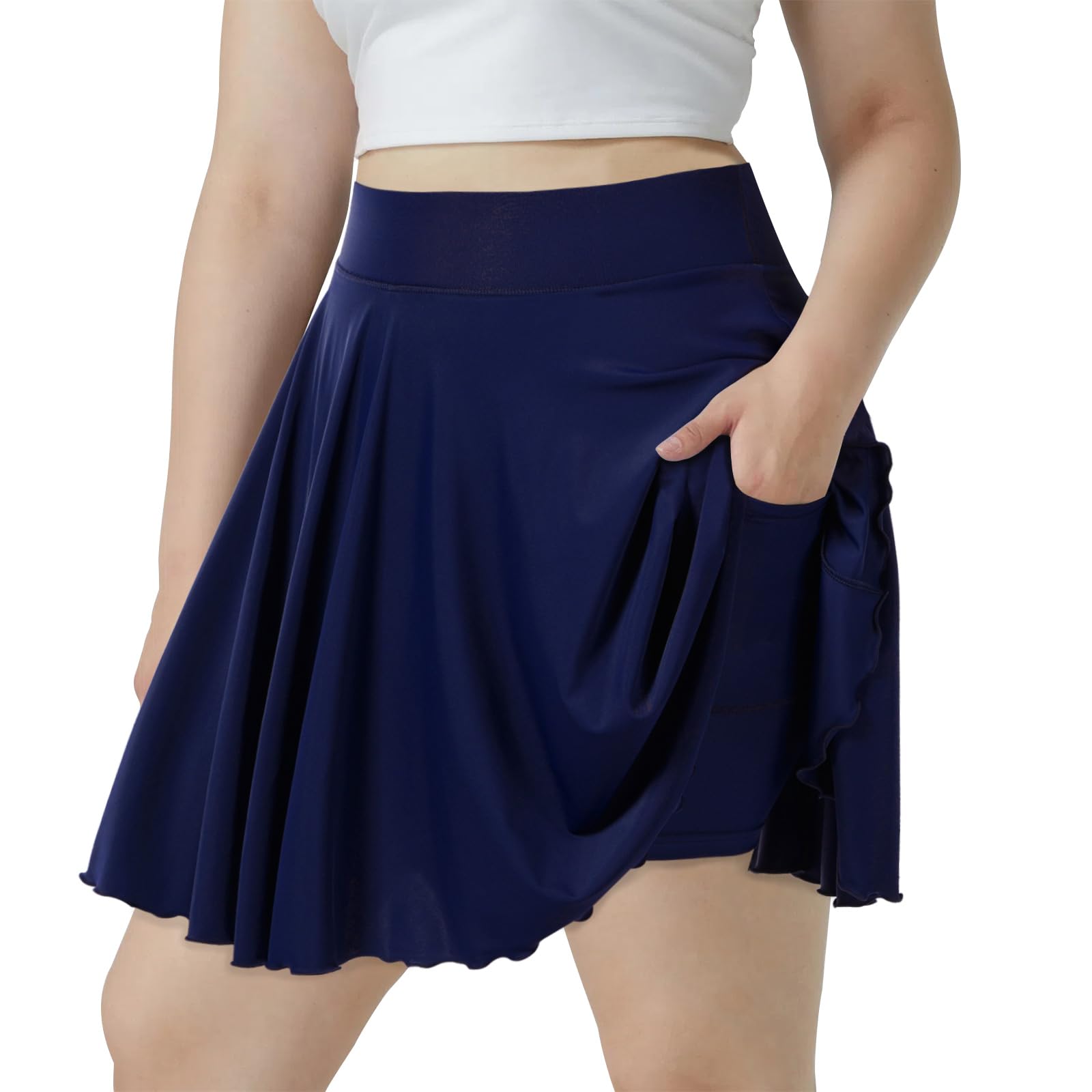 Plus Size Mini Skirt with Shorts-Blue Grey-Moon Wood