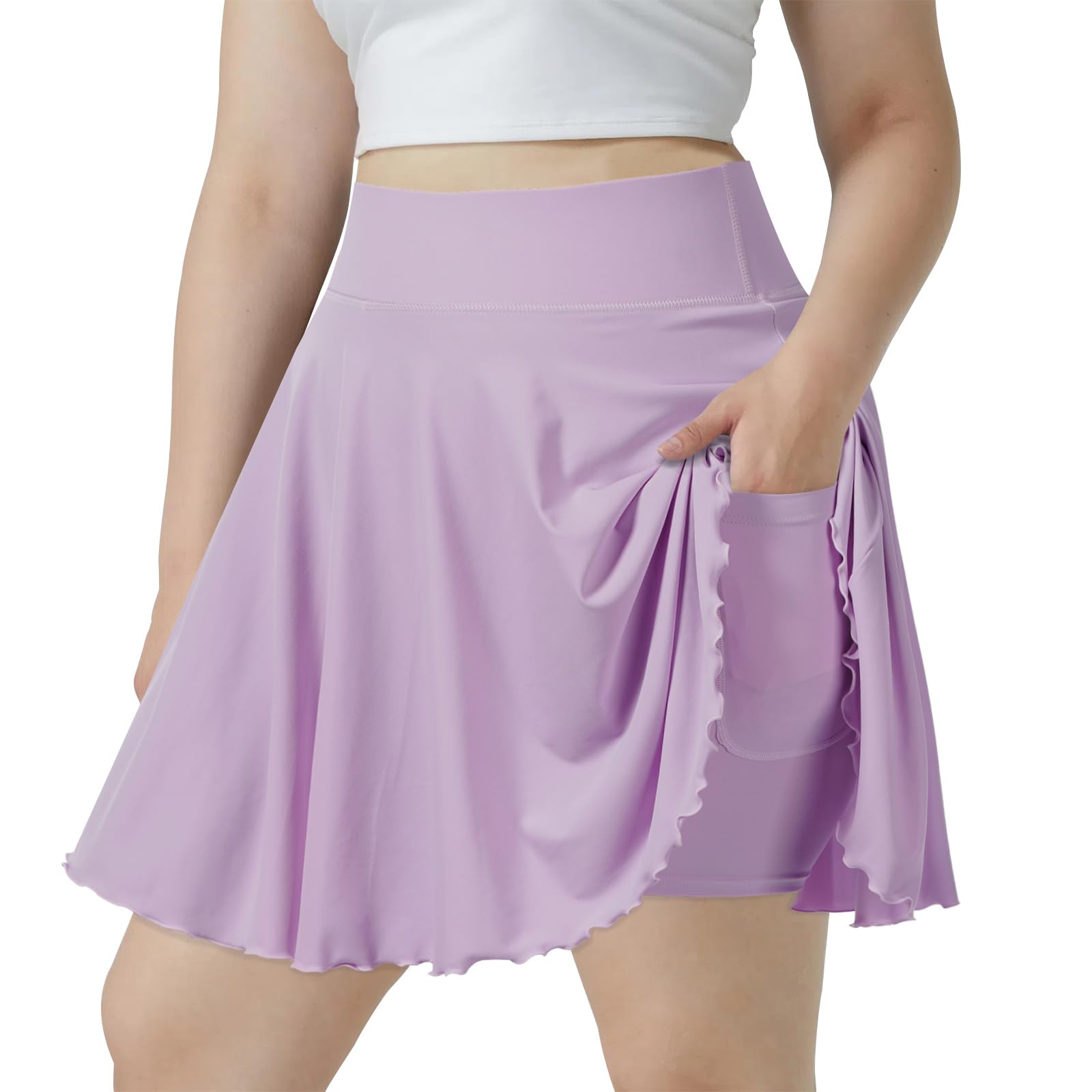 Plus Size Mini Skirt with Shorts-Light Purple-Moon Wood