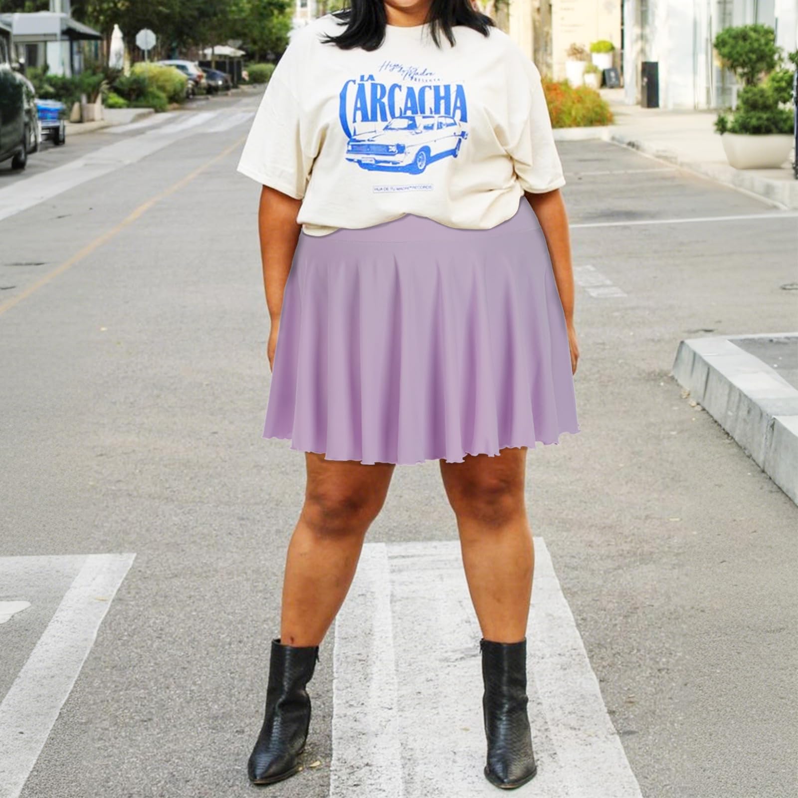 Plus Size Mini Skirt with Shorts-Light Purple-Moon Wood