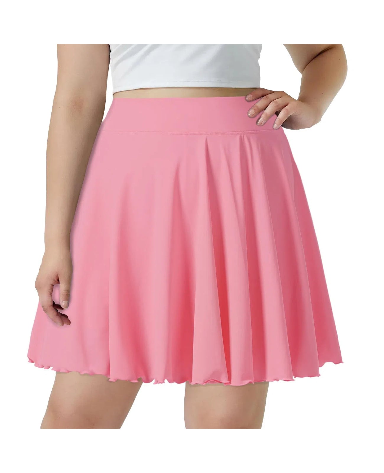 Plus Size Mini Skirt with Shorts-Pink-Moon Wood