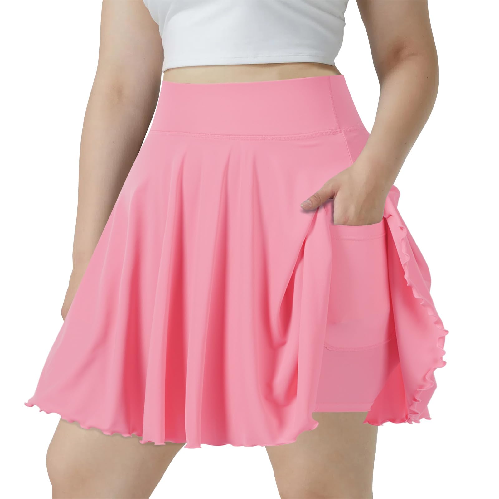 Plus Size Mini Skirt with Shorts-Pink-Moon Wood