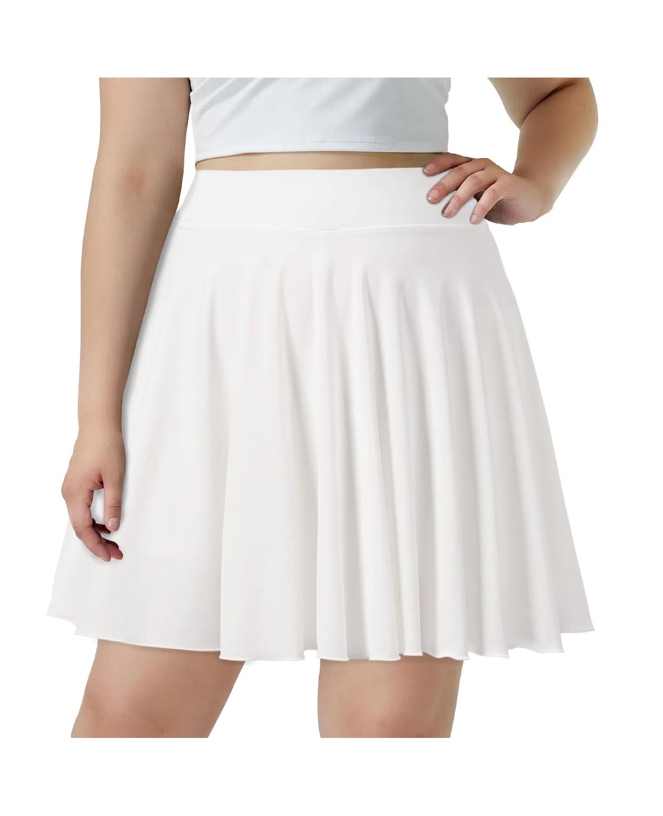 Plus Size Mini Skirt with Shorts-White-Moon Wood