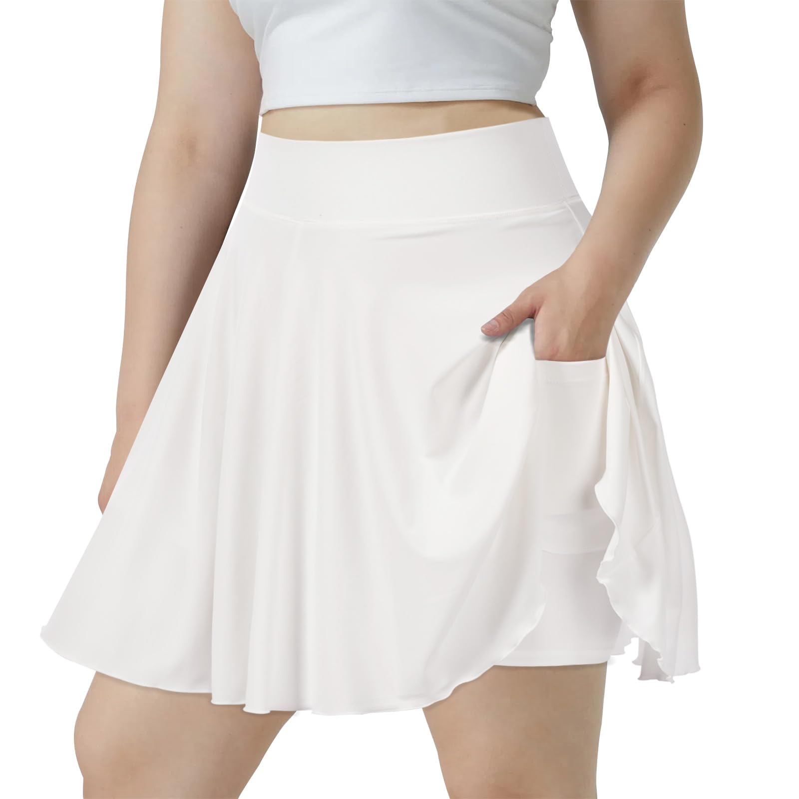 Plus Size Mini Skirt with Shorts-White-Moon Wood