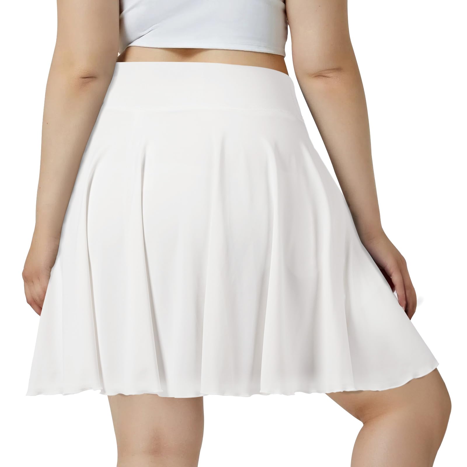 Plus Size Mini Skirt with Shorts-White-Moon Wood