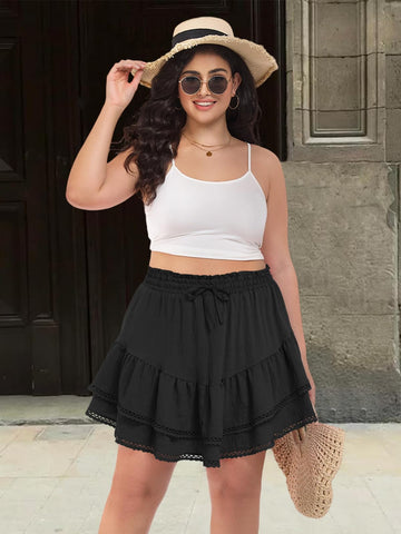 Plus Size Mini Skirts Flowy with Shorts - Black