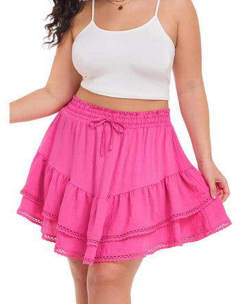 Plus Size Mini Skirts Flowy with Shorts - Rose