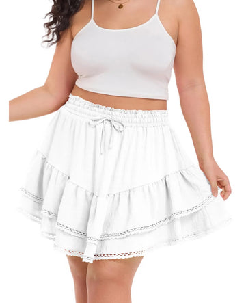 Plus Size Mini Skirts Flowy with Shorts - White