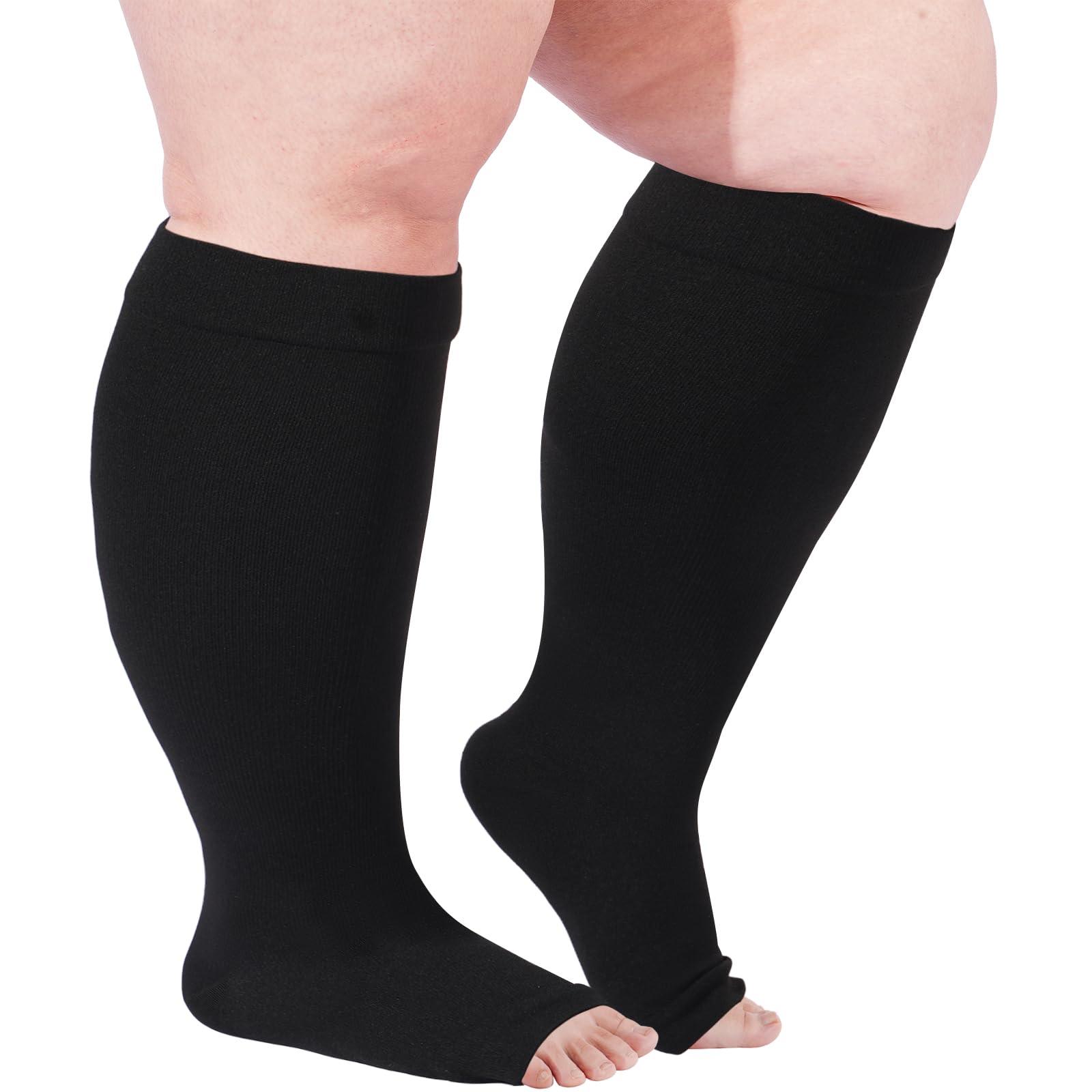 Plus Size Open Toe Compression Socks for Women-Black-Moon Wood