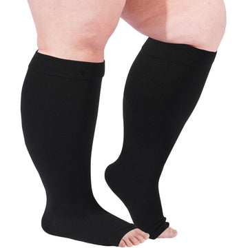 Plus Size Open Toe Compression Socks for Women-Black