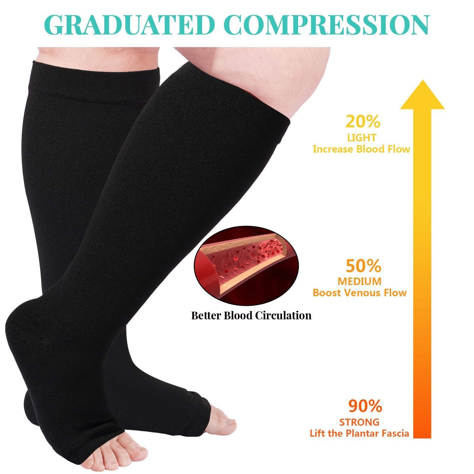 Plus Size Open Toe Compression Socks for Women-Black-Moon Wood