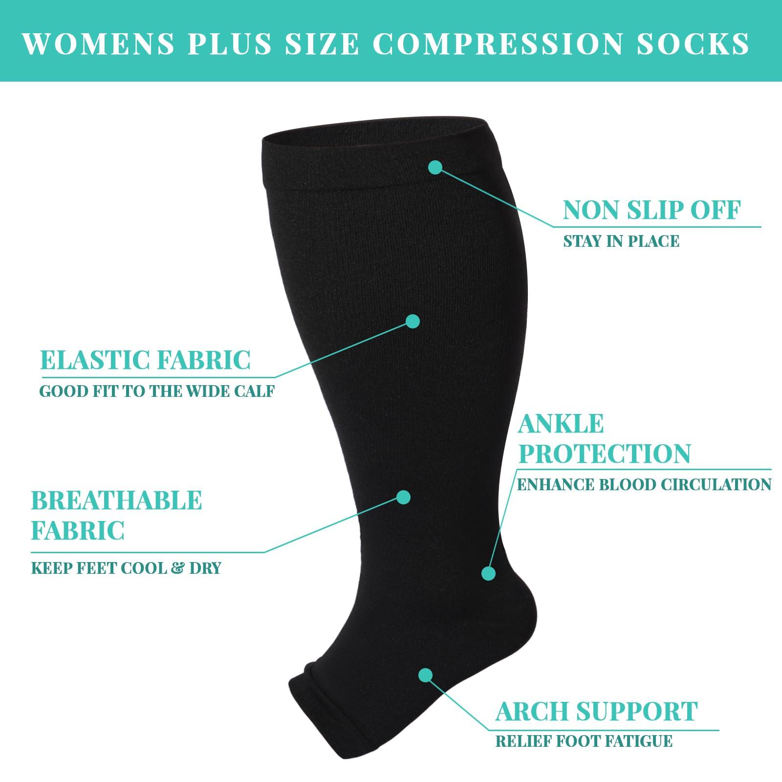Plus Size Open Toe Compression Socks for Women-Black, 5XL-6XL Plus Size Open Toe Compression Socks for Women-Black, 5XL-6XL
