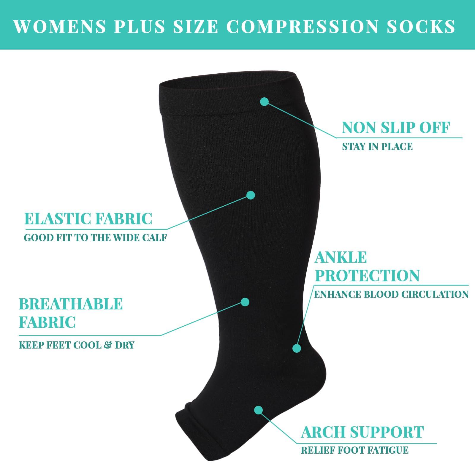 Plus Size Open Toe Compression Socks for Women-Black-Moon Wood