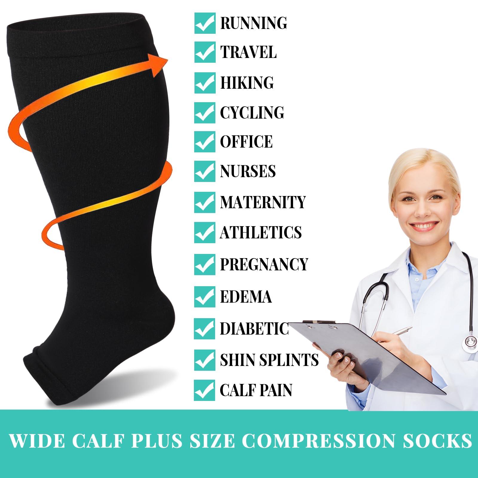 Plus Size Open Toe Compression Socks for Women-Black-Moon Wood