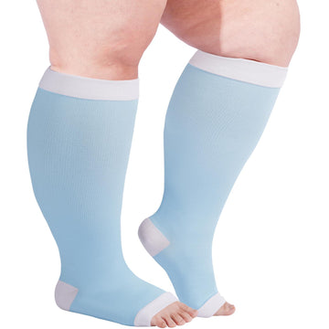 Plus Size Open Toe Compression Socks for Women-Blue