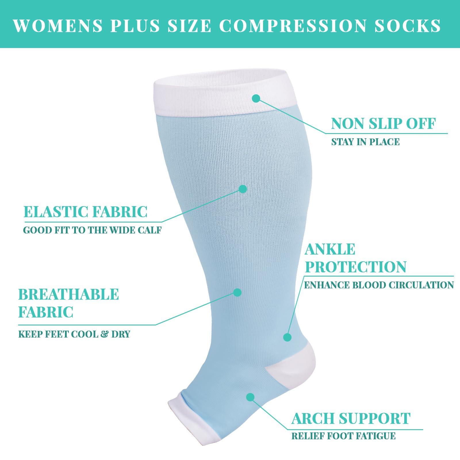 Plus Size Open Toe Compression Socks for Women-Blue-Moon Wood