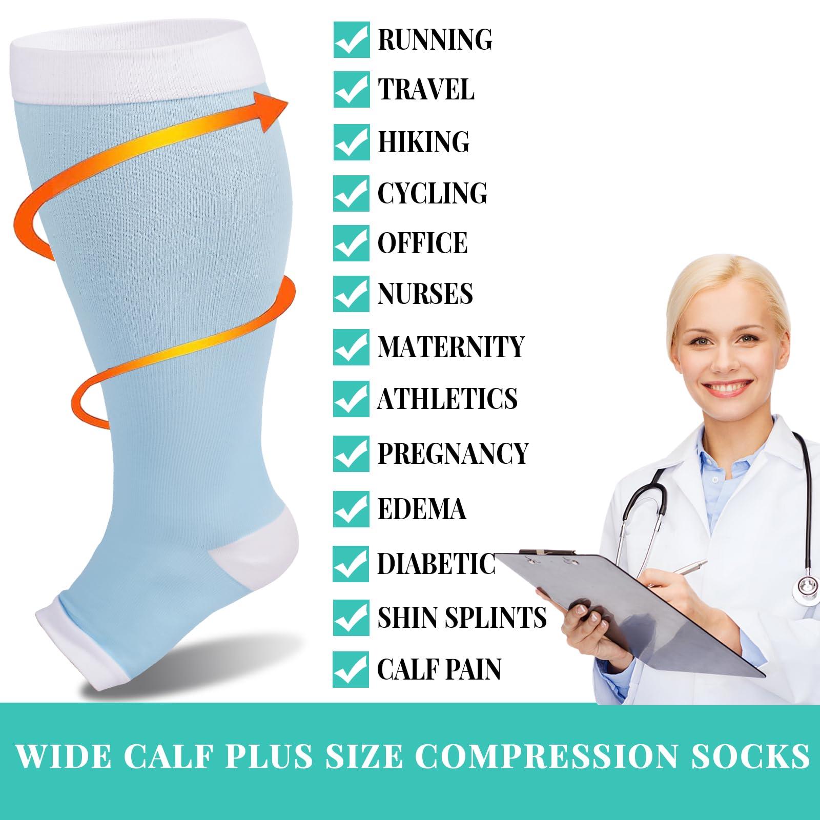 Plus Size Open Toe Compression Socks for Women-Blue-Moon Wood